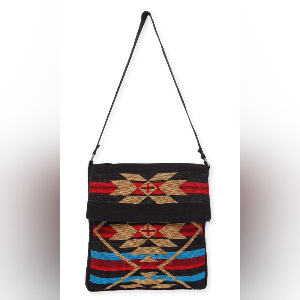 Flap Top Shoulder Bag - Southwest Style - Ethnic Inspired Design - Lightweight